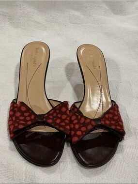 Kate Spade Calf Hair Dark Brown Polka Dot Bow Slide Mules